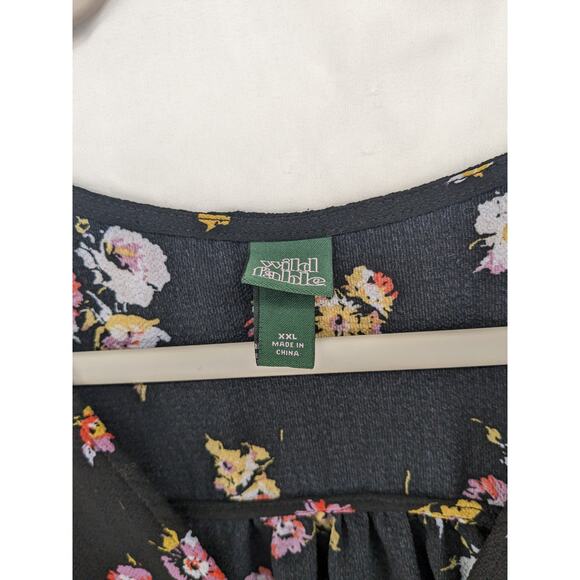 Wild Fable Cropped Blouse XXL Black Floral Side Zip Knot Front Bohemian Flower - Picture 6 of 12